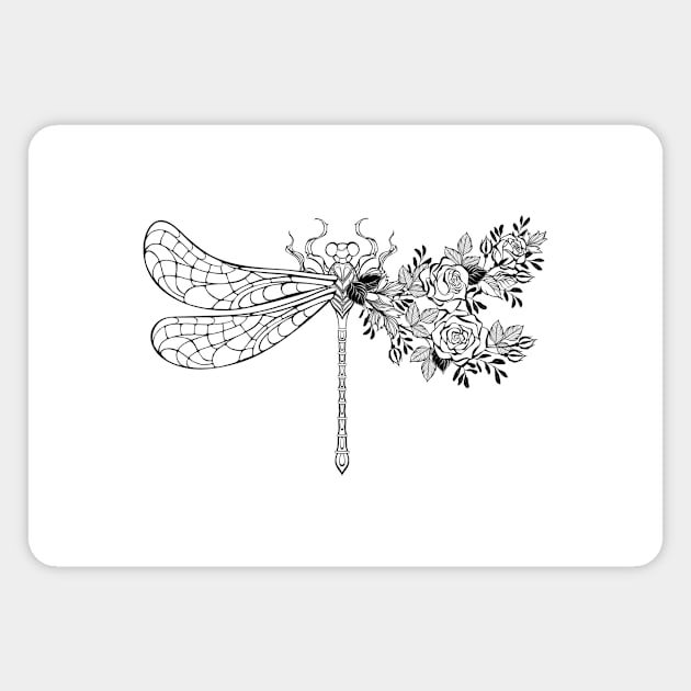 Flower dragonfly with contour rose Magnet by Blackmoon9